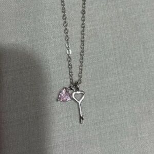 Pink Heart and Key Necklace